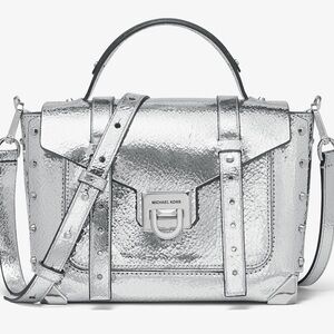 Michael Kors Manhattan Medium Top Handle School Satchel Bag (Crackled Silver)